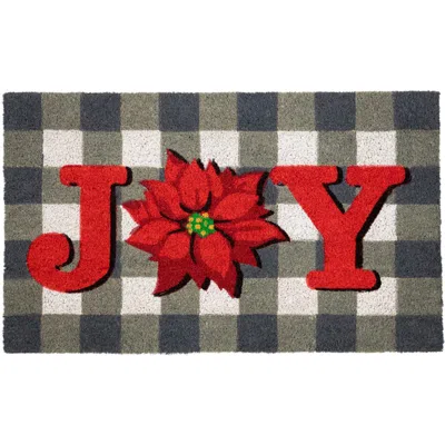 Northlight Gray And Red Poinsettia "joy" Christmas Natural Coir Outdoor Doormat 18" X 30"