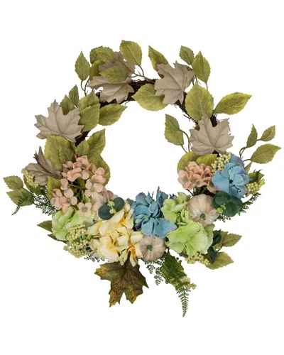 Northlight Green And Blue Floral And Gourds Thanksgiving Artificial Wreath  22-inch