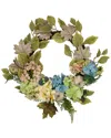 Northlight Green And Blue Floral And Gourds Thanksgiving Artificial Wreath  22-inch In Green