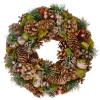 Northlight Green And Brown Frosted Pinecones And Bells Christmas Wreath In Green