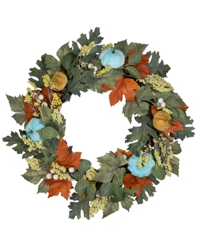 Northlight Green And Orange Foliage And Gourds Thanksgiving Artificial Wreath  22-inch