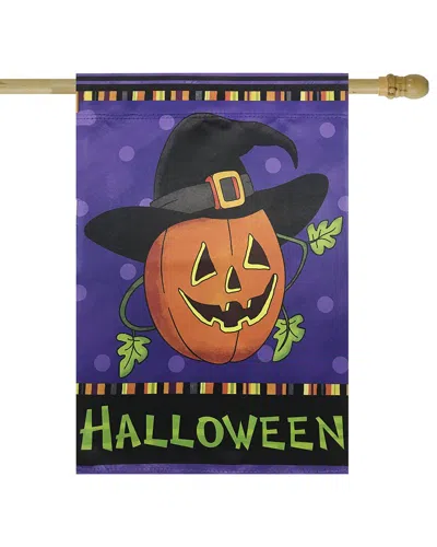 Northlight Happy Halloween Pumpkin In A Witch Hat Outdoor House Flag In Purple