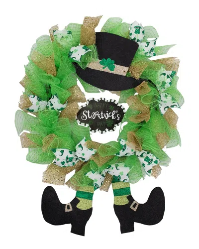 Northlight Happy St. Patrick's Day Ribbon Wreath With Leprechaun Hat In Green