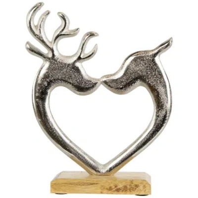 Northlight Heart Shaped Kissing Reindeer Metal Christmas Decoration In Silver