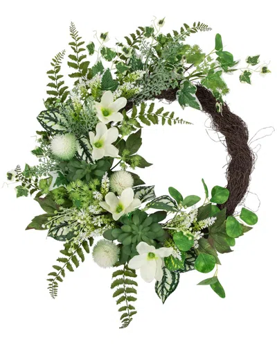 Northlight Hellebores & Ivy Artificial Floral Wreath In Green