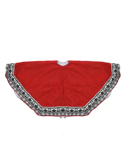 Northlight Heptagon With Snowflakes Reindeer Knit Border Christmas Tree Skirt, 50" In Red