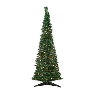 Northlight Holly Leaf Pop-up With Clear Lights 6 Foot Pre-lit Christmas Tree In Green
