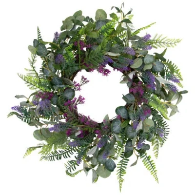 Northlight Lavender And Mixed Foliage Artificial Floral Spring Wreath, Purple And Green