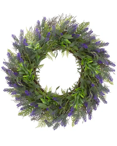 Northlight Lavender & Spring Foliage Artificial Floral Wreath In Purple