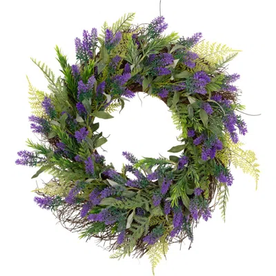 Northlight Lavender And Spring Foliage Artificial Floral Wreath In Purple