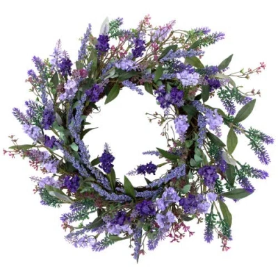 NORTHLIGHT NORTHLIGHT LAVENDER ARTIFICIAL SPRING FLORAL WREATH, PURPLE AND GREEN