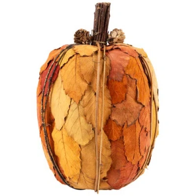 Northlight Layered Leaves Fall Harvest Pumpkin With Pinecones Decoration In Orange