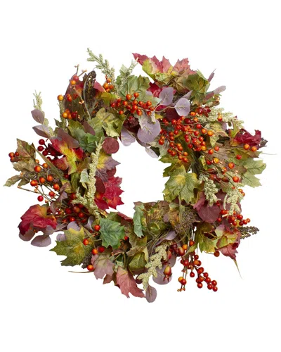 Northlight Leaves And Berries Artificial Fall Harvest Wreath In Red
