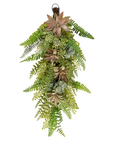 Northlight Leaves & Succulents Artificial Spring Teardrop Swag In Green