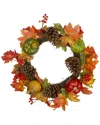 NORTHLIGHT NORTHLIGHT LEAVES  PINE CONES AND PUMPKINS ARTIFICIAL FALL HARVEST WREATH - 20-IN UNLIT