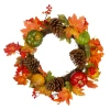 Northlight Leaves, Pine Cones And Pumpkins Artificial Fall Harvest Wreath In Multi