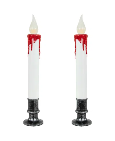Northlight Led Dripping Blood Halloween Taper Candles With Timer, Set Of 2 In Multi