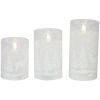 Northlight Led Flameless Flickering Snowy Woodland Glass Christmas Pillar Candles In White