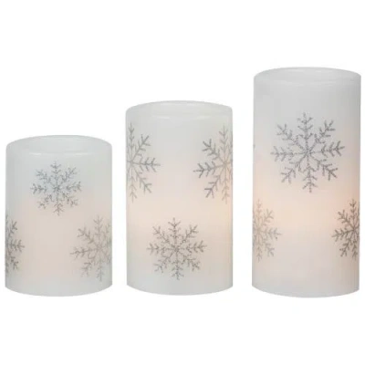 Northlight Led Flameless Flickering Wax Pillar Snowflake Christmas Candles In White