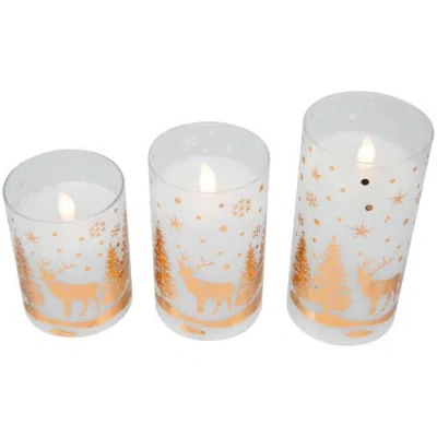 Northlight Led Flameless Flickering Woodland Glass Pillar Christmas Candles In White