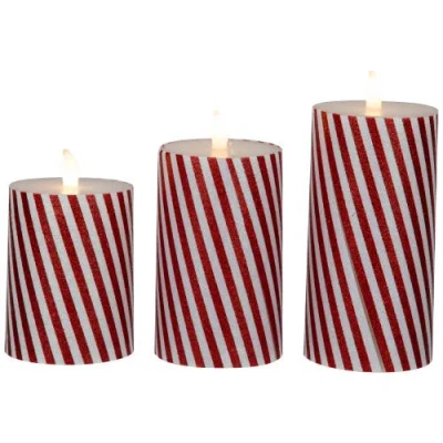 Northlight Led Flickering Flameless Candy Cane Striped Christmas Wax Pillar Candles In Red