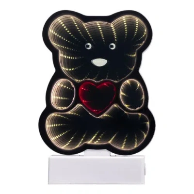 Northlight Led Lighted 3d Teddy Bear With Heart Infinity Mirror In Black