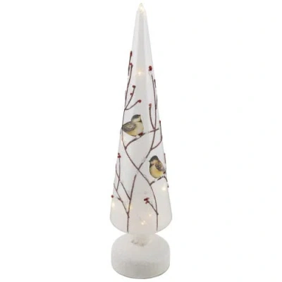 Northlight Led Lighted Birds On Branches Frosted Glass Cone Christmas Treedecoration In White