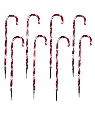 Northlight Led Lighted Candy Cane Outdoor Pathway Markers, Set Of 8 In Red