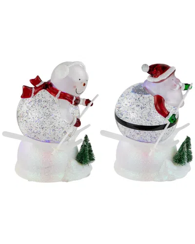 Northlight Led Lighted Color Changing Skiing Santa & Snowman Snow Globe In White