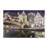 Northlight Led Lighted Famous St. Michael's Bridge And Church In Ghent Belgium Canvas Wall Art 15.75" X 23.5" In Brown
