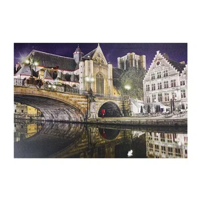 Northlight Led Lighted Famous St. Michael's Bridge And Church In Ghent Belgium Canvas Wall Art 15.75" X 23.5" In Brown