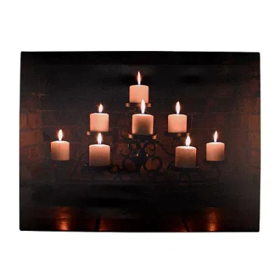 Northlight Led Lighted Flickering Rustic Fireplace Candles Canvas Wall Art 11.75" X 15.75" In Multi