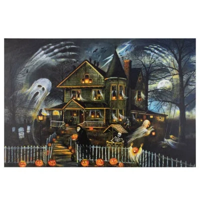 Northlight Led Lighted Haunted House Halloween Canvas Wall Art In Black