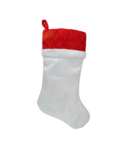 Northlight Led Lighted Iridescent Glitter Christmas Stocking With Cuff In White