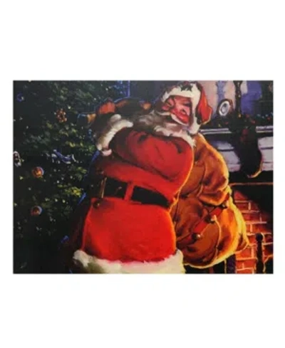 Northlight Led Lighted Jolly Santa Claus With Bag Of Gifts Christmas Canvas Wall Art In Red