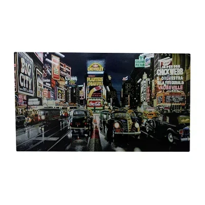 Northlight Led Lighted Nyc Times Square And Classic Cars Canvas Wall Art 15.75" X 23.75" In Black
