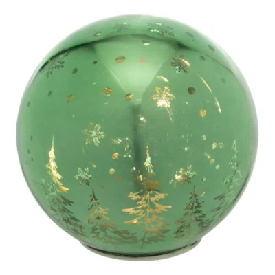 Northlight Led Lighted Pine Trees And Snowflakes Glass Globe Christmas Decoration In Green