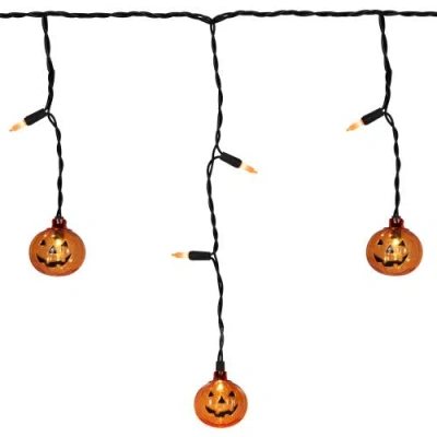 NORTHLIGHT NORTHLIGHT LED LIGHTED PUMPKIN HALLOWEEN CURTAIN ICICLE LIGHTS