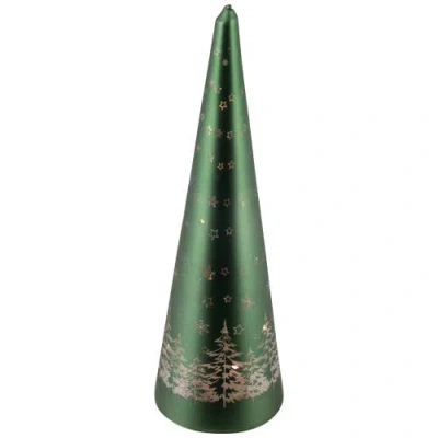 Northlight Led Lighted Snowy Forest Glass Christmas Cone Tree Decoration In Green