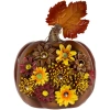 Northlight Led Lighted Solar Powered Floral Fall Harvest Pumpkin Outdoor Decoration In Brown