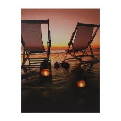 Northlight Led Lighted Sunset Beach Chairs With Lanterns Canvas Wall Art 15.75" In Brown
