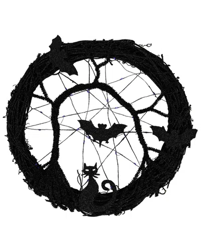 Northlight Led Lighted Twig Halloween Wreath With Bats In Black