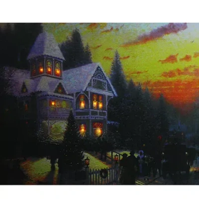 Northlight Led Lighted Victorian Christmas At Sunset Canvas Wall Art 15.75" X 19.5" In Multi