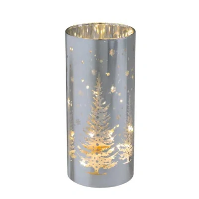 Northlight Led Lighted Winter Pine Trees Glass Hurricane Christmas Candle Decoration In Gray