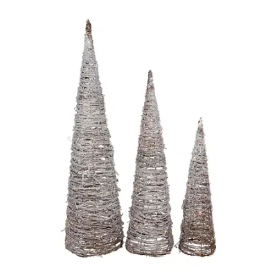 Northlight Led Snowy Rattan Cone Tree 3-pc. Lighted Christmas Tabletop Decor In Brown