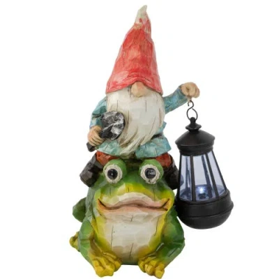 Northlight Led Solar Lighted Gnome And Frog Outdoor Garden Statue In Multi