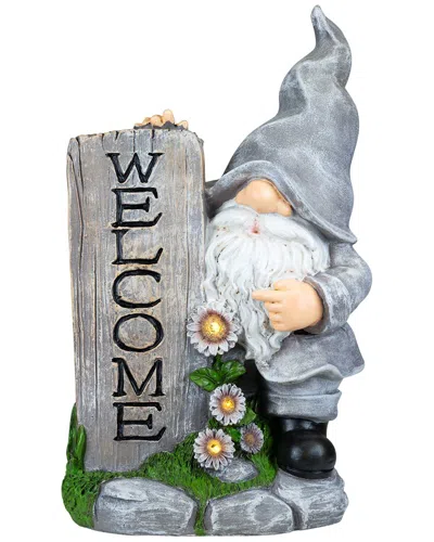 Northlight Led Solar Lighted Gnome Welcome Outdoor Garden Statue In Multi