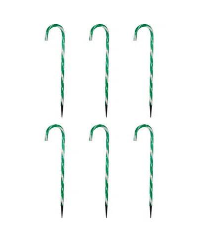 Northlight Lighted Candy Cane Outdoor Christmas Pathway Markers, Set Of 6 In Green