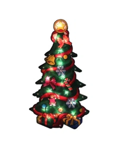 Northlight Lighted Christmas Tree With Presents Window Silhouette In Green