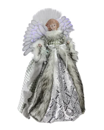 Northlight Lighted Fiber Optic Angel In Silver Gingham Coat Christmas Tree Topper